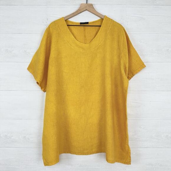 Made In Italy Womens Linen Tunic Top Plus Size 3X Yellow Lagenlook Beach Summer - Picture 1 of 12